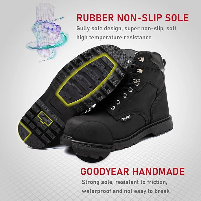 Work Safety Boots for Men Durable Crazy-Horse Leather Indestructible Steel Toe Waterproof and Non-Slip Better Warmth Men Work Shoes