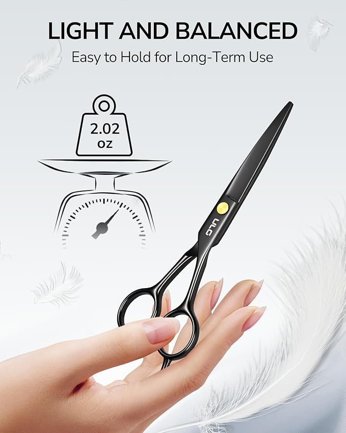 ULG Professional Hair Cutting Scissors 6.5 Inch – Sharp Barber Shears, Stainless Steel Symmetrical Salon Haircut Scissors for Women, Men, Kids, Gloss Paint Finish, Black