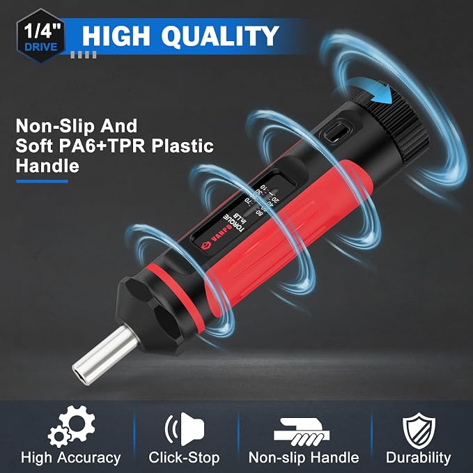 VANPO Torque Screwdriver 10-80 in-lb, 1/4" Drive Precision Driver Set | Inch Pounds Torque Wrench, 60 S2 Steel Bits for Gunsmithing, Bike Repair, Scope Mounting, Maintenance, DIY