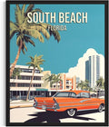 South Beach Florida Wall Art Print Poster, US Vintage Retro Beach Scenery Posters Prints for Restroom Home Picture Painting Artwork Gallery 219 (South Beach Florida, 24 x 36 inches, Unframed)