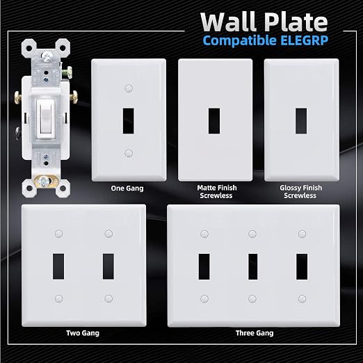 ELEGRP 3 Way Toggle Light Switch, 15 Amp, 120 V, Toggle Framed AC Quiet Switch, in Wall On/Off Switch Replacement, Self-Grounding, Residential and Commercial Grade, UL Listed (5 Pack, Glossy White)