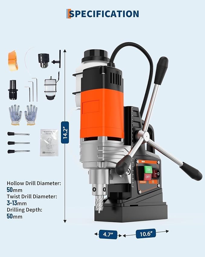 Mag Drill Press, 1750W 2 in Boring Diameter, 2922lbf Power Magnetic Drill, 810 RPM Portable Electric Drilling Machine for Metal Surface, Industrial & Home Improvement