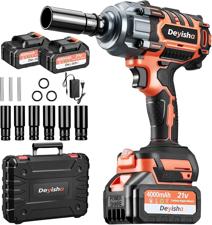 1500N.m (1100Ft-lbs) Cordless Impact Wrench | 1/2" Brushless High Torque Impact Wrench with 2x 4.0Ah Batteries, 6 Sockets for Car, RV, Truck Wheel Lug Nuts