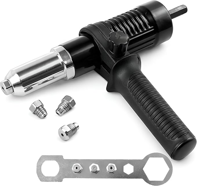 Car Pop Rivet Gun Adapter Kit, Vehicle Electric Power Rivet Drill Attachment with 2.4mm/3.2mm/4.0mm/4.8mm 4 Rivets Heads, Auto Cordless Power Drill Adaptor Kit, Universal Fit