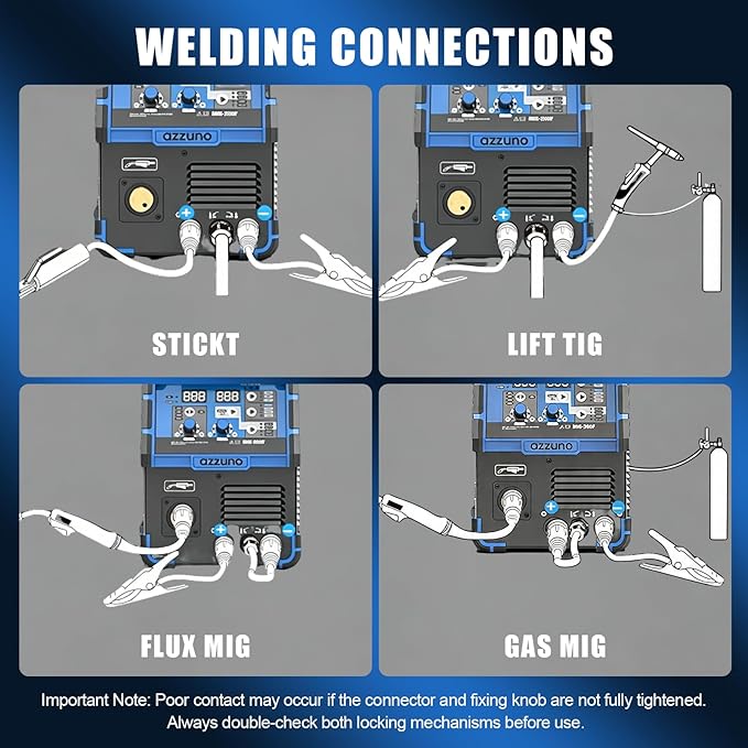 AZZUNO 200A MIG Welder,110V/220V Dual Voltage multiprocess welder,Gas Gasless MIG Welding Machine,4 in 1 Flux MIG/Solid Wire/Lift TIG/Stick ARC Welder (Grey)
