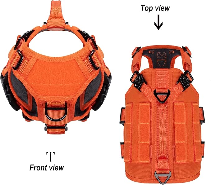 ICEFANG No Pull Tactical Dog Harness for X-Small Dogs,Adjustable Dog Vest | Control Handle,MOLLE Panel,Front Hook,3 Leash Clips,Soft Padded,for walking training,Orange,X-Small
