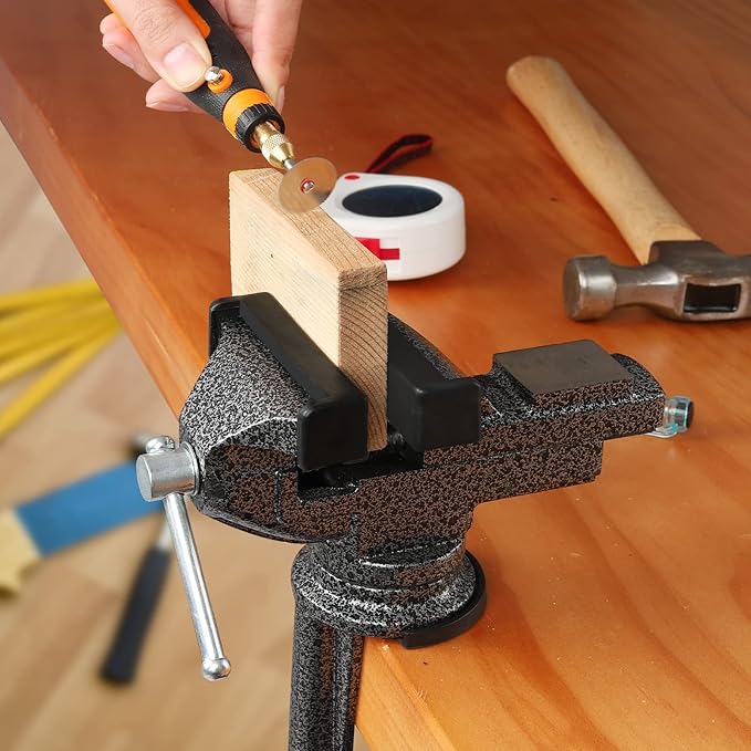 GOXAWEE Universal Bench Vise, 3.15 Inch Table Clamp, 360-Degree Swivel Base, Small Home Vice, Clamp-on Tool for Woodworking, Cutting Conduit, Small DIY Projects, Craft Creation, Sculpting and Modeling