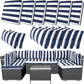 14 Piece Outdoor Furniture Replacement Cushions, Cover+Filling, 25.6" x 25.6" x 4" Foam Waterproof Outdoor Sofa Cushion Sets, Fit Wicker Rattan Sectional Conversation Set, Blue White Stripe