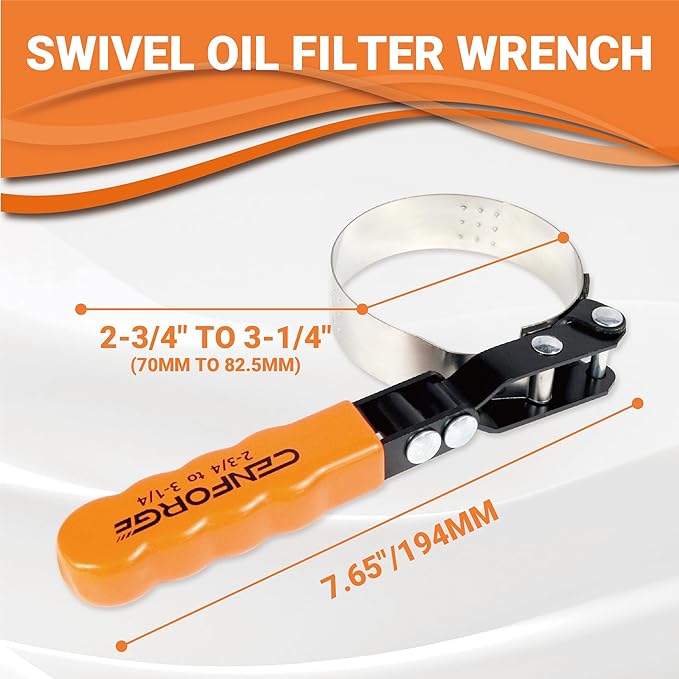 Anti-Slip Swivel Oil Filter Wrench - Removal Tool for Car Repairs, Medium Size Fits Filters 2-3/4" to 3-1/4"