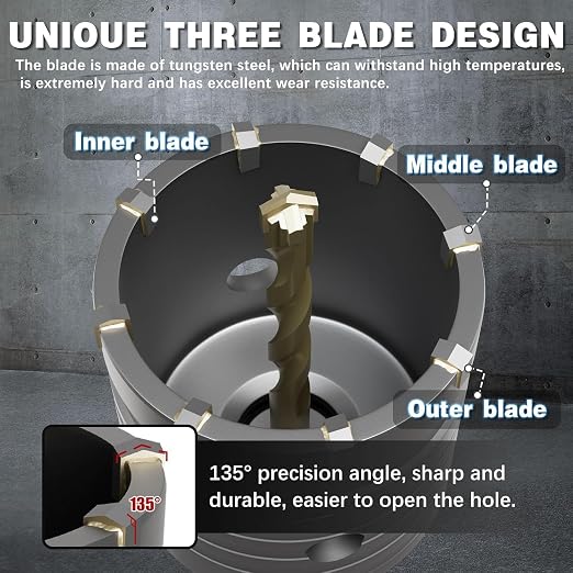 4" Concrete Hole Saw,100mm Masonry Hole Saw, with 220mm SDS Plus Shank Connecting Rod for Concrete Brick Cement Stone Wall Drilling Home Improvement