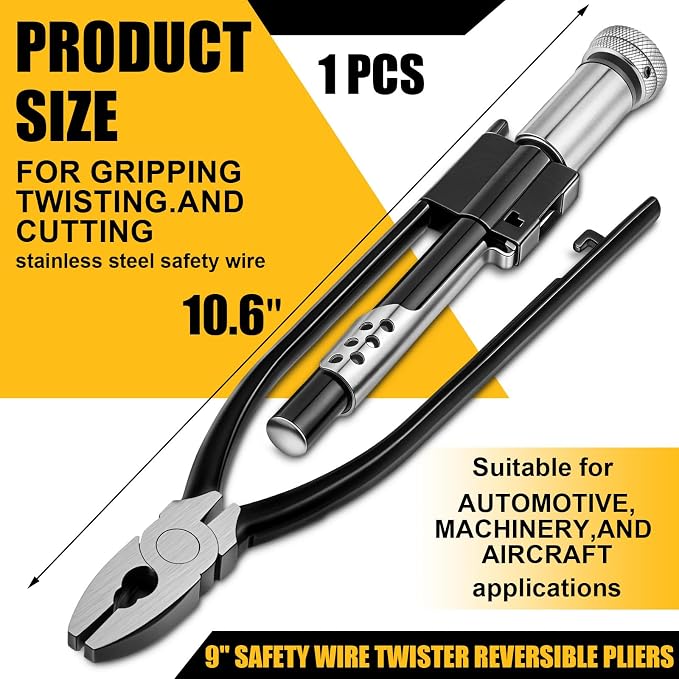 Reversible Safety Wire Twister Pliers Left and Right Twists Aircraft Wire Twisting Tool Automatic Metal Lock Twister for Aircraft Automobile Industry(1 Pcs,9 Inch)