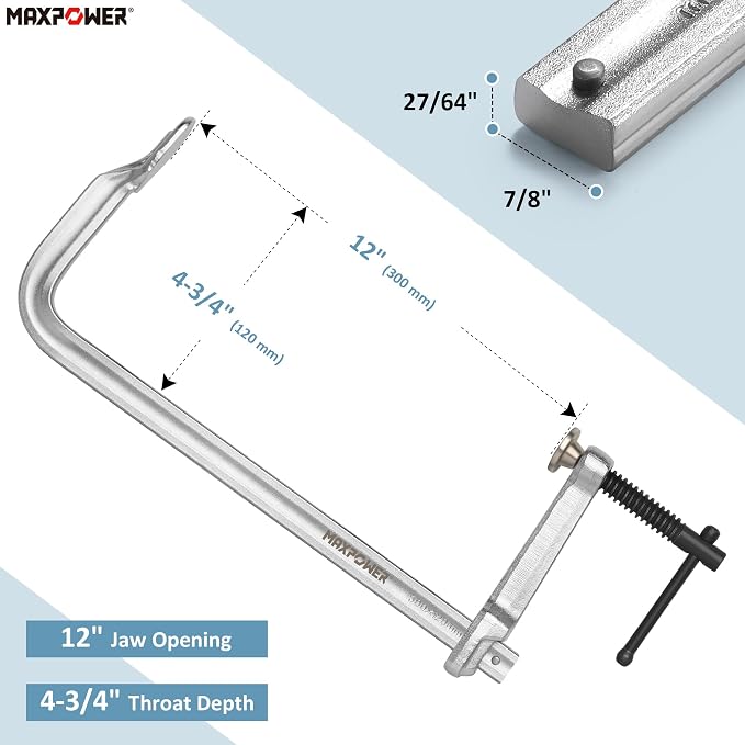 MAXPOWER 10-pieces F Clamp Set, 12" Jaw Opening, 4-3/4" Throat