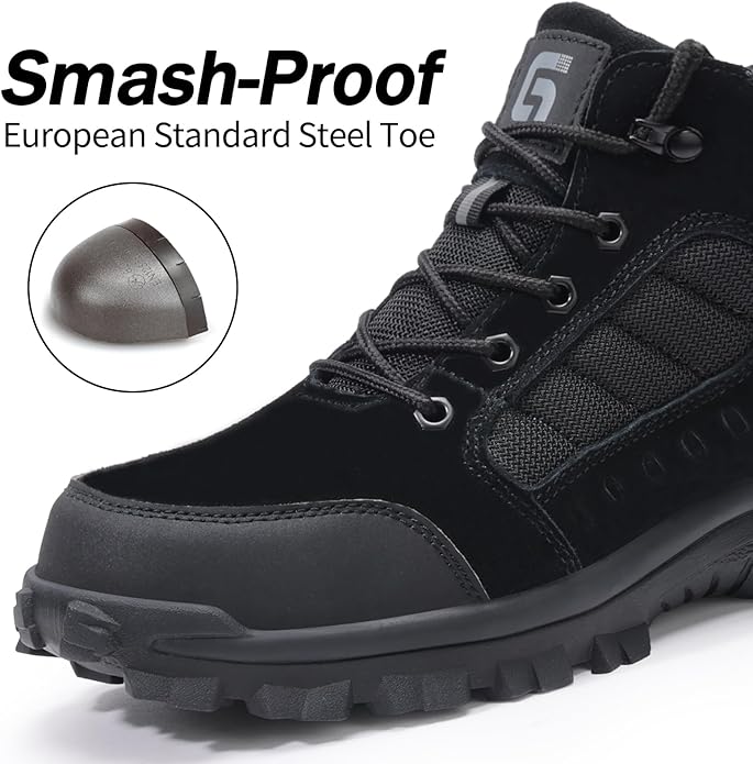 GUSAYEX Steel Toe Boots for Men Puncture Resistant Safety Work Boots with Kevlar Midsole Industrial Lightweight Men's Work & Utility Protective Shoes for Construction Warehouse Factory