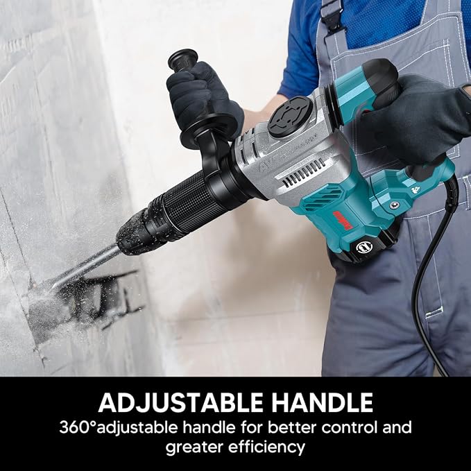 ENEACRO SDS-Max Demolition Jack Hammer, 11 Amp Electric | Lightweight, Aluminum Alloy Shell, Vibration Control, Includes Grease, Tool Bag & Chisels, For Concrete