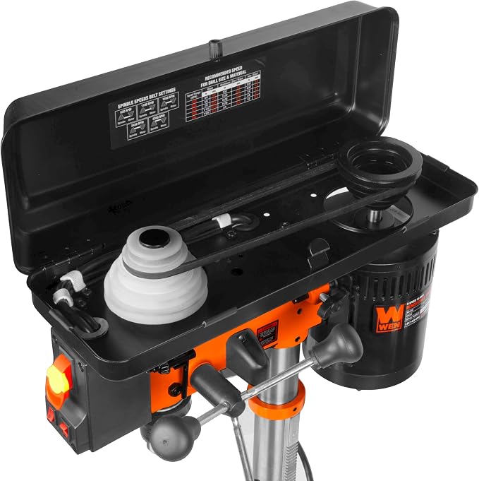 WEN 10-Inch Benchtop Drill Press, Chuck Key Storage, Laser Guide, 6.2-Amp 5-Speed Motor with Cast Iron Construction, Laser and LED Work Light (DP1050)