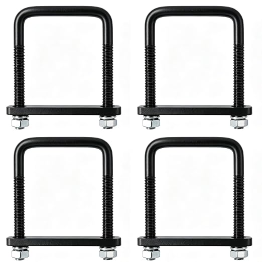 4 Pack Square U-Bolt for Trailer- Fits 4.5 Inch Wide Leaf Springs, Galvanized Steel Clamp Set, Secure Fit for Truck, Boat and Trailers, Black