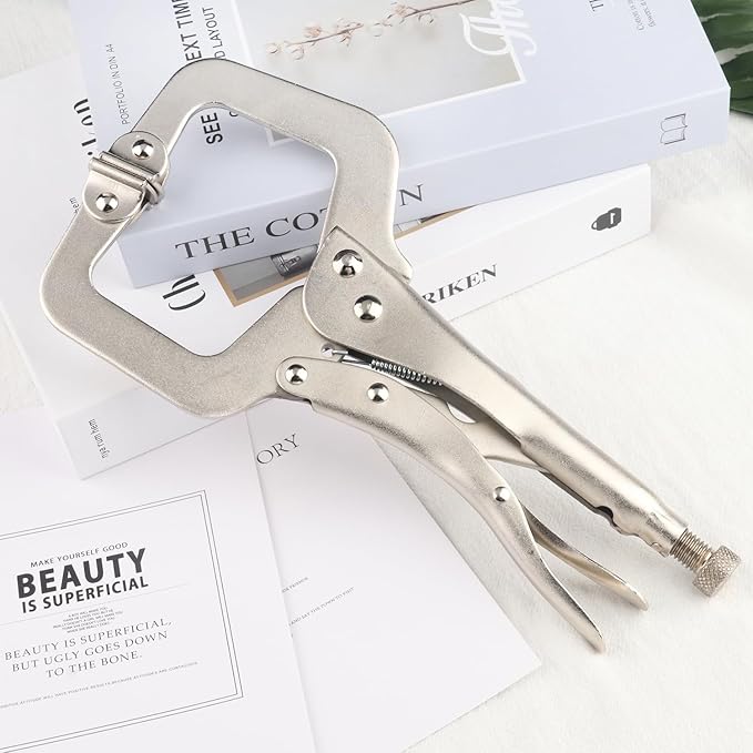 6 Pack 11 Inch C Clamp Locking Pliers,Locking C Clamp, Adjustable Nickel Plated C Pliers For Wood Working, Welding, Electrician Maintenance and more, by GENHAKON