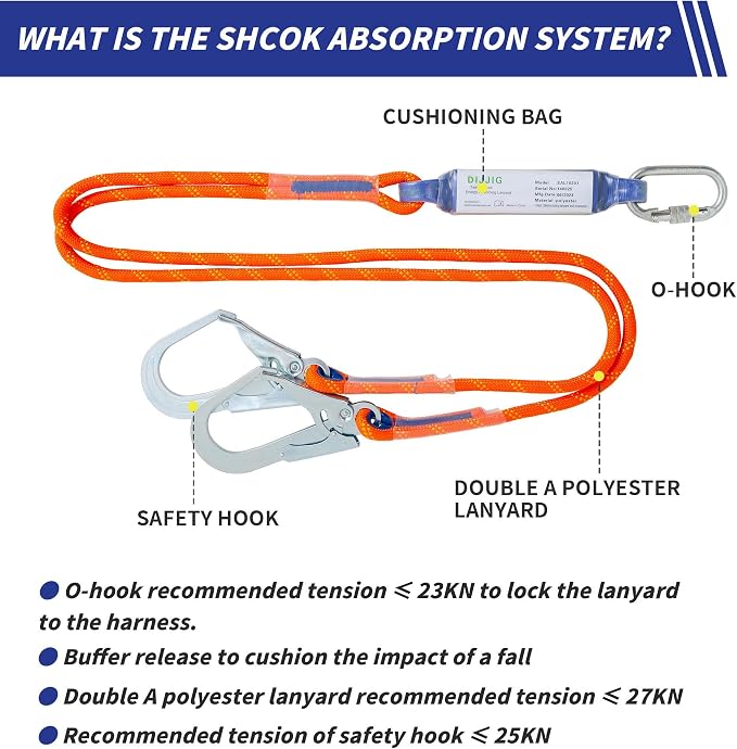 DIJJIG Full Body Safety Harness Kit OSHA/ANSI Compliant for Roofing | Includes internal shock-absorbing lanyard, orange harness for construction, durable and ready for fall protection