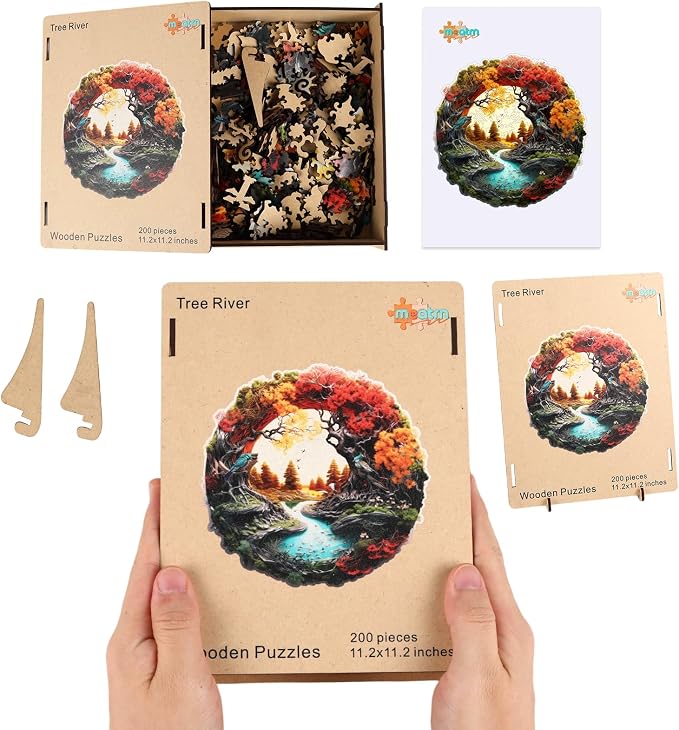 MEATRN Tree River 500 Pieces Wooden Puzzles for Adults - Autumn Landscape Jigsaw Puzzle with Colorful Trees and Flowing River, Family Night Fun, 16.9x16.8 in
