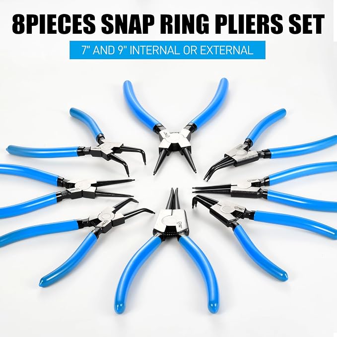 SMOTIVEPRO Precision 8PCS Snap Ring Pliers Set, 7" & 9" Internal/External