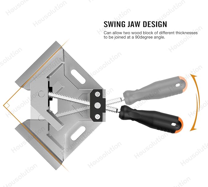 Housolution Right Angle Clamp, [2 PACK] Single Handle 90° Aluminum Alloy Corner Clamp, Clamps for Woodworking Adjustable Swing Jaw, Woodworking Tools Photo Frame Vise Holder, Gifts for Men Dad