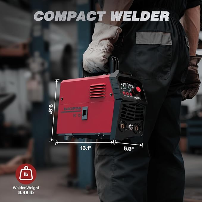 ARCCAPTAIN 135A MIG Welder [Large LED Display] 110V Welder Flux Core MIG, Lift TIG, Stick, 3 in 1 Welding Machine Gasless MIG Welder Machine 110V, IGBT Inverter Welder with Synergy, 2T/4T