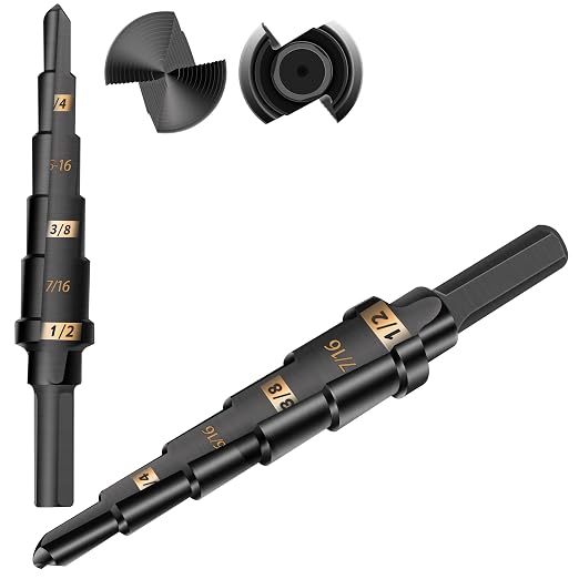 KSEIBI #2 HSS Step Drill Bit Set 3/16-1/2" with 3/8 Shank - Black Oxide Finish for Metal, Wood, Plastic Drilling - Durable, Precision Multi-Sized Bits with 3-Flat Shank 575040