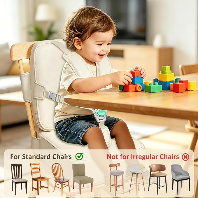 Toddler Booster Seat for Dining Table,Kitchen Chair Booster Cushion | Non-Slip Booster Seat with Backrest and 5 Piont Harness, PU Waterproof Travel Baby Booster Increasing Cushion