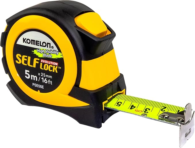 Komelon PSE55E 5M/16' Metric Self-Lock Tape Measure, Yellow/Black