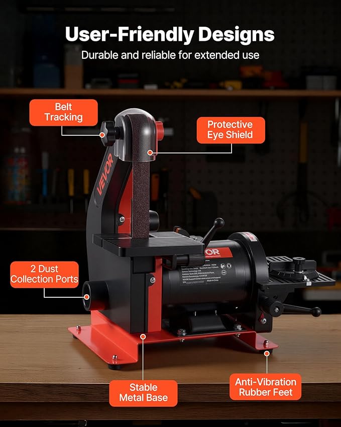 VEVOR 5" Disc Sander & 1" x 30" Belt Sander, 250W Benchtop Belt Disc Sanders Combo with 0-45° Adjustable Worktable & Dust Collection Ports for Woodworking, Furniture Refinishing, DIY Crafting