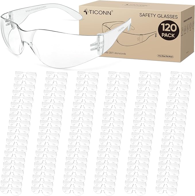 TICONN Clear Safety Glasses for Men and Women, Safety Goggles with Scratch Impact Resistant Meets ANSI Z87.1 Standard