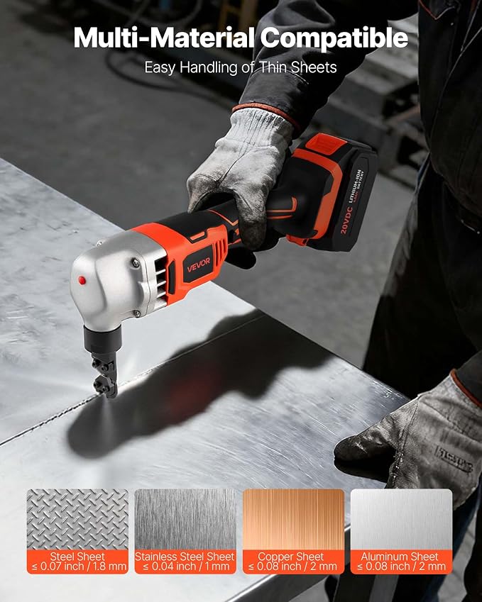VEVOR Cordless Metal Nibbler, with 18 V 4000 mAh Battery, 1200 RPM Brushless Motor, Electric Nibbler Metal Cutter with Plastic Carrying Case for Cutting Stainless Steel, Aluminum, and Copper Sheet