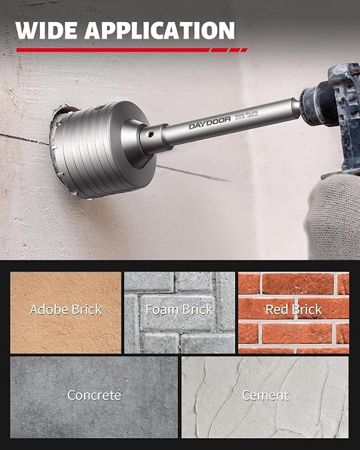 DAYDOOR 4-5/16" (110mm) Concrete Hole Saw with SDS Plus Shank Adapter, Tungsten Carbide Tipped Masonry Hole Saw, Heavy Duty Concrete Core Drill Bit for Brick, Cement Wall, and Stone