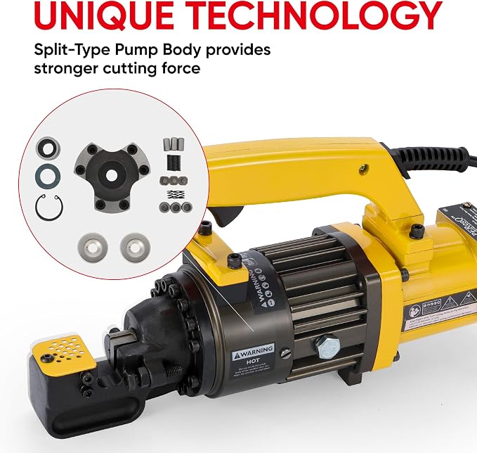 Electric Hydraulic Rebar Cutter, 1000W 120V Corded, Portable Steel Bar Cutter, 5/8" (#5) 4-16mm Capacity,Cutting Speed 1s, Lightweight 16.5 lbs, Model PC-16 (Yellow-16)
