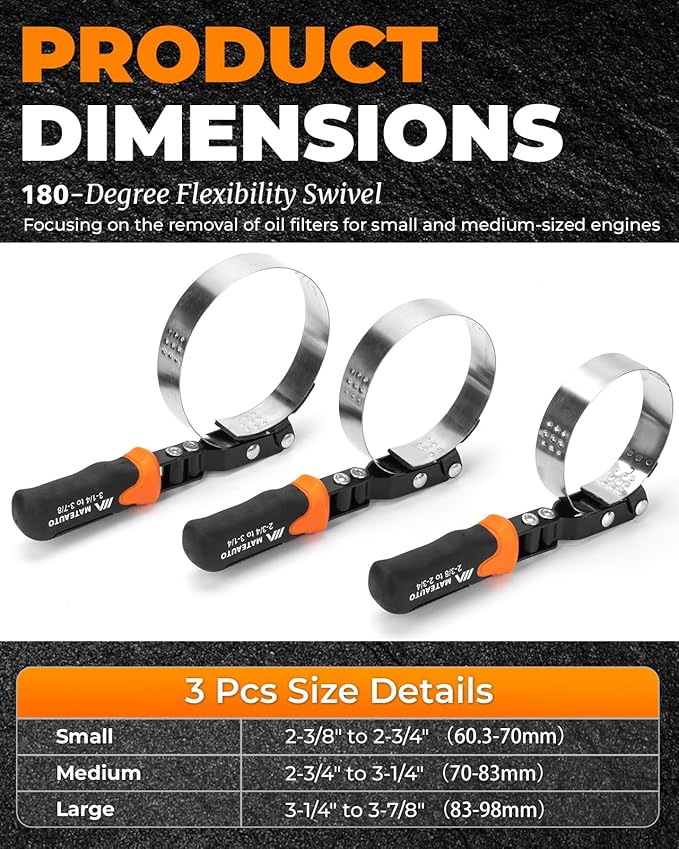11-Piece Oil Filter Wrench Set with Storage Case - 12" Adjustable Oil Filter Pliers, 3-Jaw Removal Tool, and Swivel Wrenches (2-3/8" to 3-7/8") for Auto and Motorcycle Repair