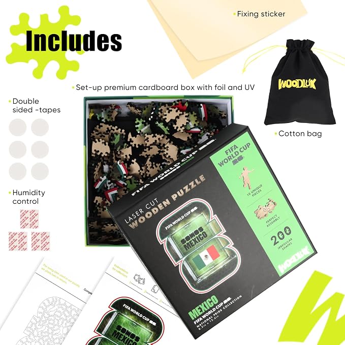 FIFA Mexico 26 Wooden Puzzle for Adult, 200 Pieces Irregular Shape Puzzle, 5MM Thick,Creative Collectible Gift for Fans, Officially Licensed Product, 9.3 x 12