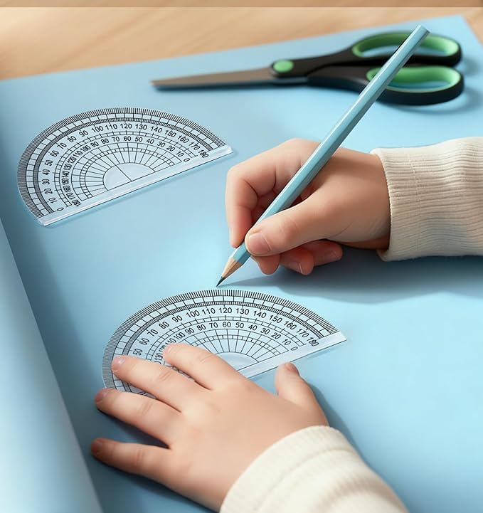 4Pcs Plastic Protractor Clear, 180 Degrees Protractor for School, 4" Transparent Plastic Protractors for Geometry, Angle Measurement, Ideal for Students & Teachers, Math Office