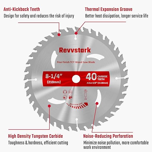 Circular Saw Blade 8-1/4 in 40T&60T, with 5/8" Arbor, Carbide Tipped Teeth, TCT Saw Blades for Cutting Various Wood, Plastic and Composite Materials, Fit Dewalt Craftsman Ryobi Milwaukee