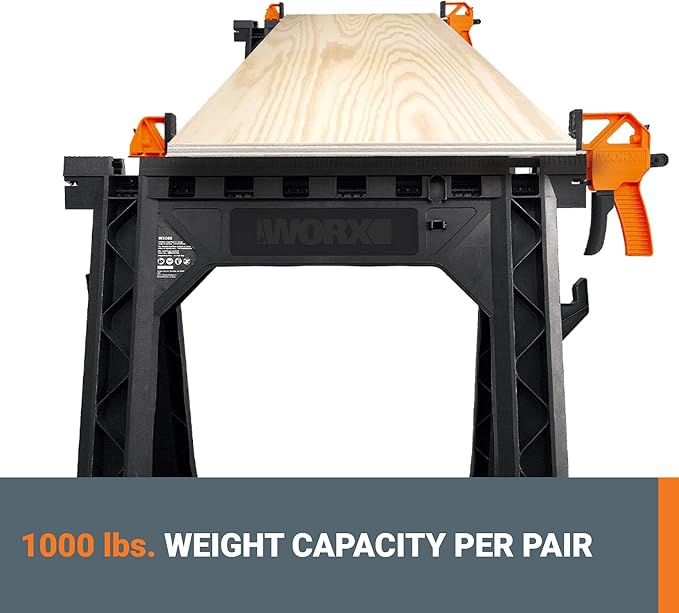 Worx WX065.3 Clamping Sawhorses with Bar Clamps and 7 Inch Metal Triangle Ruler