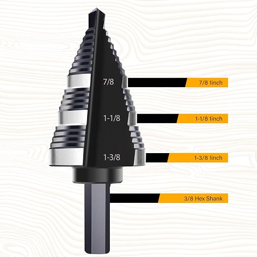 1/4 to 1-3/8 Inch Step Drill Bit, M2 High-Speed Steel Double Fluted Drill bits, Straight Grooved Step Drill Bit for Hole Drilling in Stainless Steel, Copper, Aluminum, Wood, Plastic