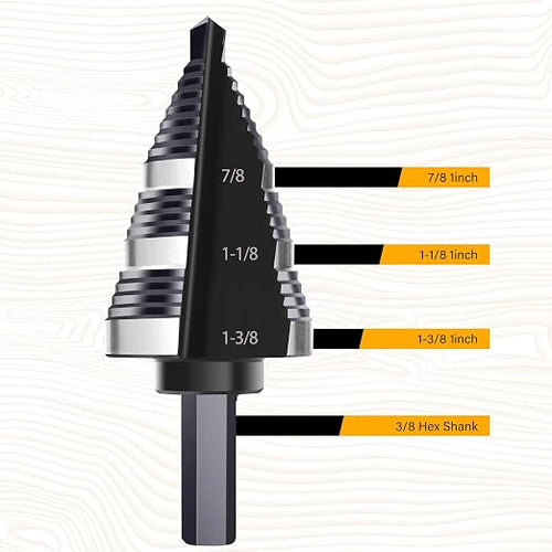 1/4 to 1-3/8 Inch Step Drill Bit, M2 High-Speed Steel Double Fluted Drill bits, Straight Grooved Step Drill Bit for Hole Drilling in Stainless Steel, Copper, Aluminum, Wood, Plastic