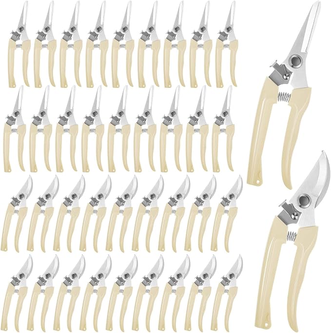 Amylove 24 Pcs Garden Flower Shears Pruning Scissors Valentine Heavy Duty Plant Scissor Garden Clippers Hand Bypass Pruner for Gardening Plants Hedge Tree Cutting Miniature Bonsai Modeling(Beige)