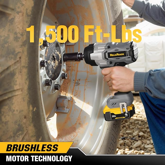 ReliaRoads 1500 Ft-lbs Cordless Impact Wrench, 1/2 Inch Impact Gun Compatible DeWALT 20V MAX Battery, Brushless Constant High Torque Impact Driver with 3 Speed, Tool Only (No Battery Included)