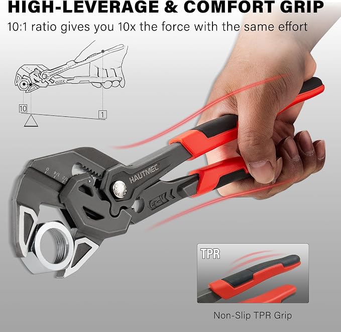 HAUTMEC 2-Piece 10 Inch Adjustable Pliers Wrench & Water Pump Pliers, Parallel Smooth Jaw & V-Jaw, CR-V Steel, Fast Adjustable Tongue and Groove Joint Pliers for Plumbing, Mechanical, Home Repair