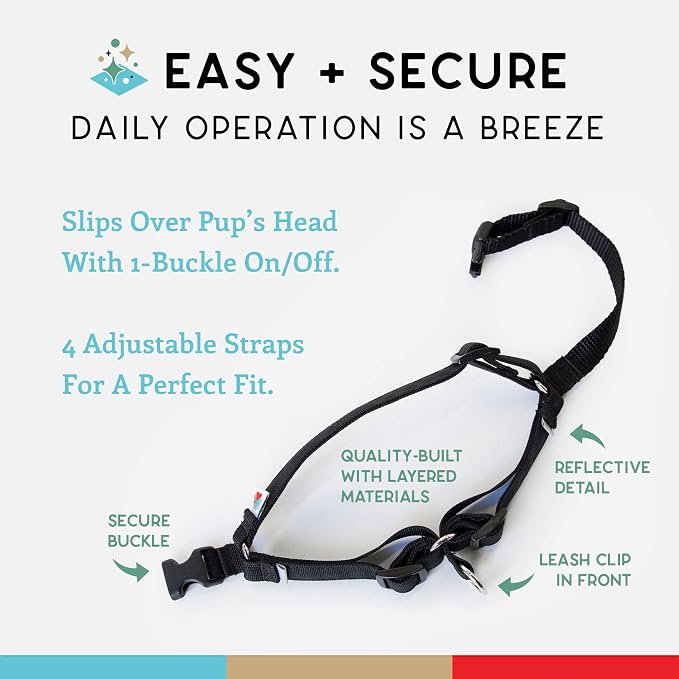 No Pull Dog Harness | Comfortable Dog Training Harnesses | Effective No Pull Harness Design | Ideal Dog Harness for Medium Sized Dog | 4-Point Adjustable (M - 22~28 inch Girth, Black)