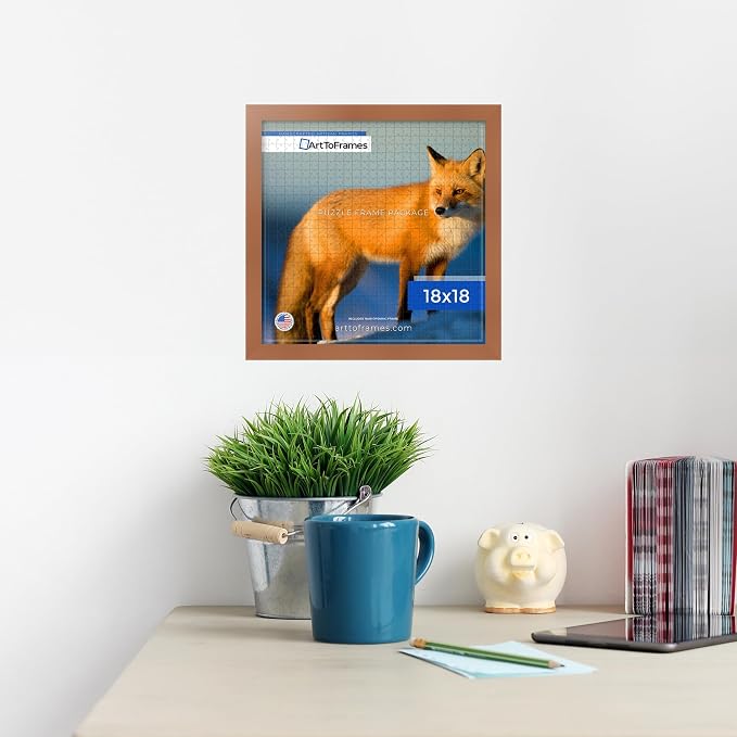 ArtToFrames Puzzle Frame for Buffalo Games 300 Piece Jigsaw Puzzles, 18x18 Inch (46x46 cm), Burnt Umber Engineered Wood with Economy Acrylic, Ready to Hang Puzzle Display