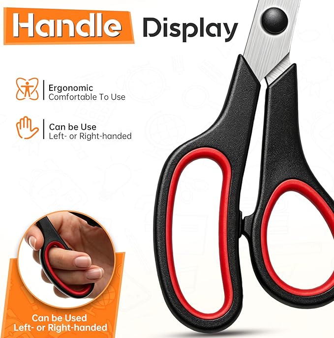 Scissors 8.5 Inch scissors all purpose for Office, Home, Sewing,and Crafts,Soft Comfort-Grip Right/Left Hand 3-Pack, Multicolor