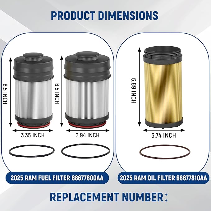 2025-2026 68677800AA Fuel Filter Water Separator and 68677810AA Oil Filter | 6.7 Cummins Fuel Filter and Oil Filter Kit, Fits for 2025-2026 Ram 2500 3500 4500 5500 6.7L Cummins Turbo Diesel Engines