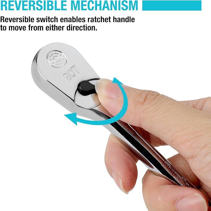 DURATECH Extra Long Handle 1/4-Inch Drive Ratchet, 90-Tooth Ratchet Wrench | Socket Wrench with 8" Handle and Dust Proof Teardrop Enclosed Head, Reversible, CR-V Steel Made, CR-MO Head, Full Polished