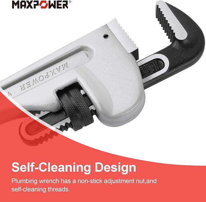 MAXPOWER 18-inch Pipe Wrench, 2.5 inch Jaw Opening Capacity | Heavy Duty Aluminum Plumbing Wrench